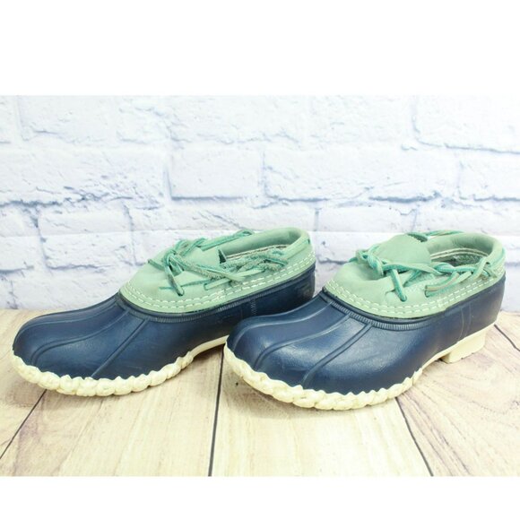 LL Bean Blue Rubber Slip On Unlined Moccasin Low Ankle Duck Boots Size 7 M - Picture 2 of 10